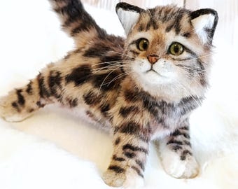 Realistic Bengal Cat Plush -Lifelike Handmade Stuffed Animals, Poseable Art Doll
