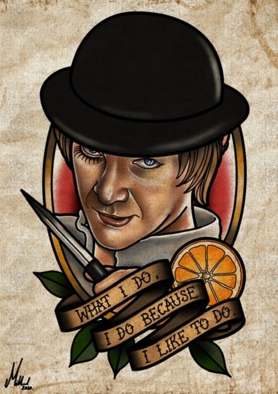 Ein Uhrwerk Orange Alex Delarge Tattoo Flash Kunstdruck Etsy