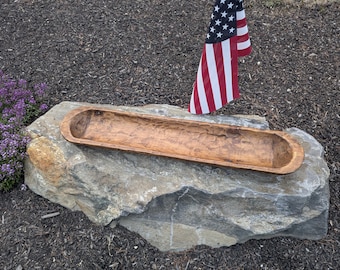 Extra Long Waxed Baguette Wood Dough Bowl | Rustic Decor, Hand-Carved Centerpiece, 29-30 Inch Length