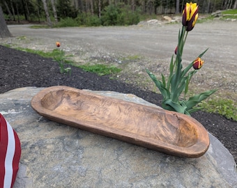 Waxed Baguette Wood Dough Bowl | Rustic Decor, Hand-Carved Centerpiece, 19-20 Inch Length