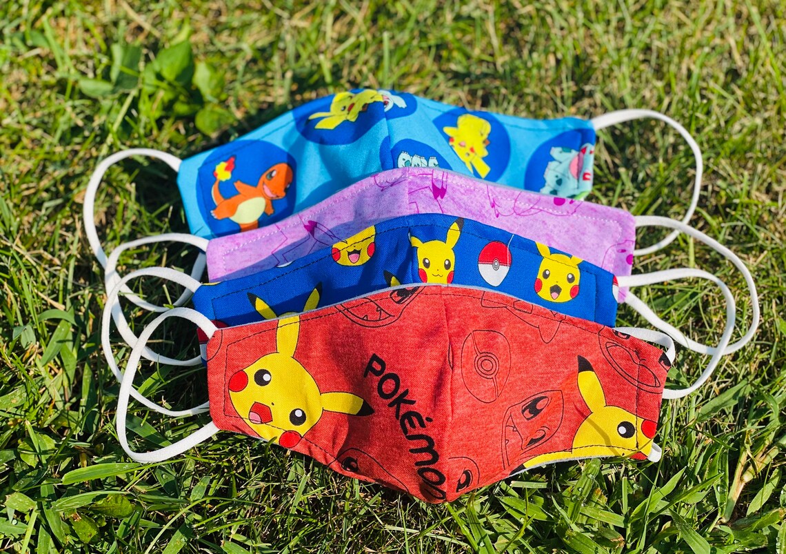 Pokémon Kids Face masks w/ adjustable silicone clips3 sizes Etsy