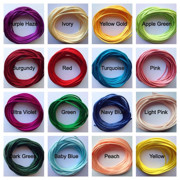 2mm 13 yards Multiple Color Options Satin Rattail Cord Size 2mm Length 13yds per bundle