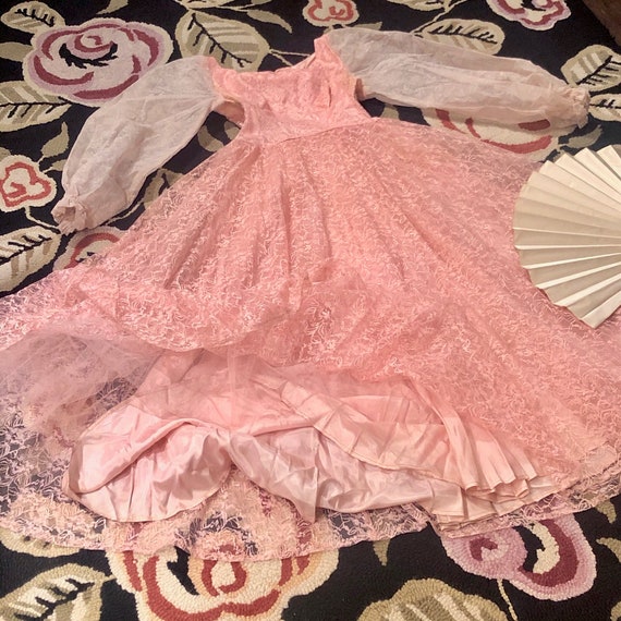 1950s Vintage Pink Lace Fairy Tale Dress