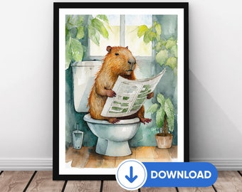 Capybara Toilet Print | Digital Download Bathroom Art | Capybara Lavatory Picture | Funny Gift For Capybara Fan