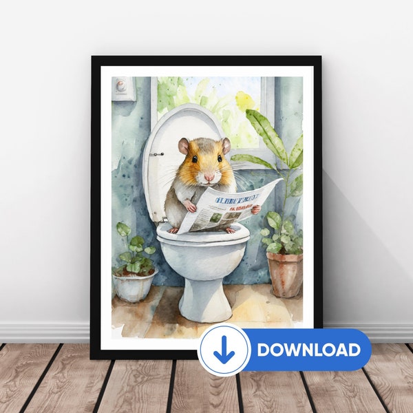 Gerbil Toilet Print | Digital Download Bathroom Art | Gerbil Lavatory Picture | Funny Gift For Gerbil Owner