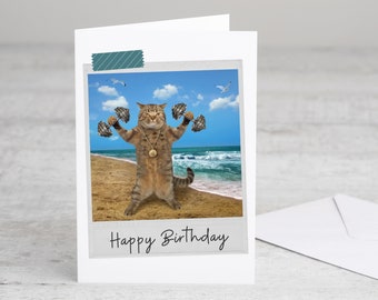 Weightlifting Cat Birthday Card | Funny Fitness Greeting Card