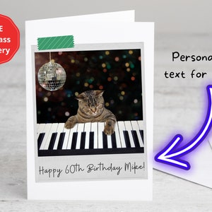 Pianist Cat Greeting Card | Funny Piano Music Birthday Card | Personalized Cat Card