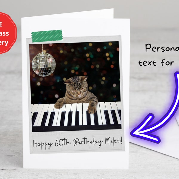 Pianist Cat Greeting Card | Funny Piano Music Birthday Card | Personalized Cat Card