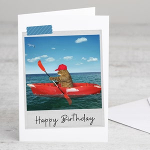 Sea Kayaking Cat Birthday Greeting Card | Fun and Whimsical Design | Perfect for Any Cat Lover