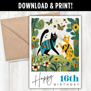 Cats 16th Birthday Card | Funny Digital Download Card | Instant Download