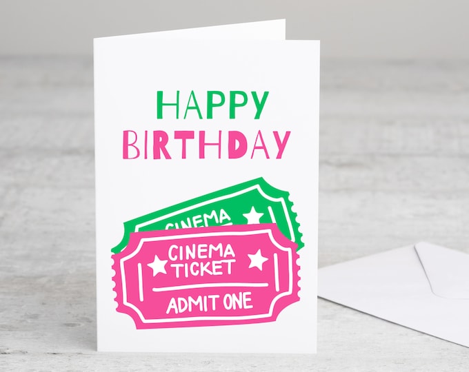 Cinema Tickets Birthday Card | Blank Inside Or Add Your Own Message | Movie Ticket Card