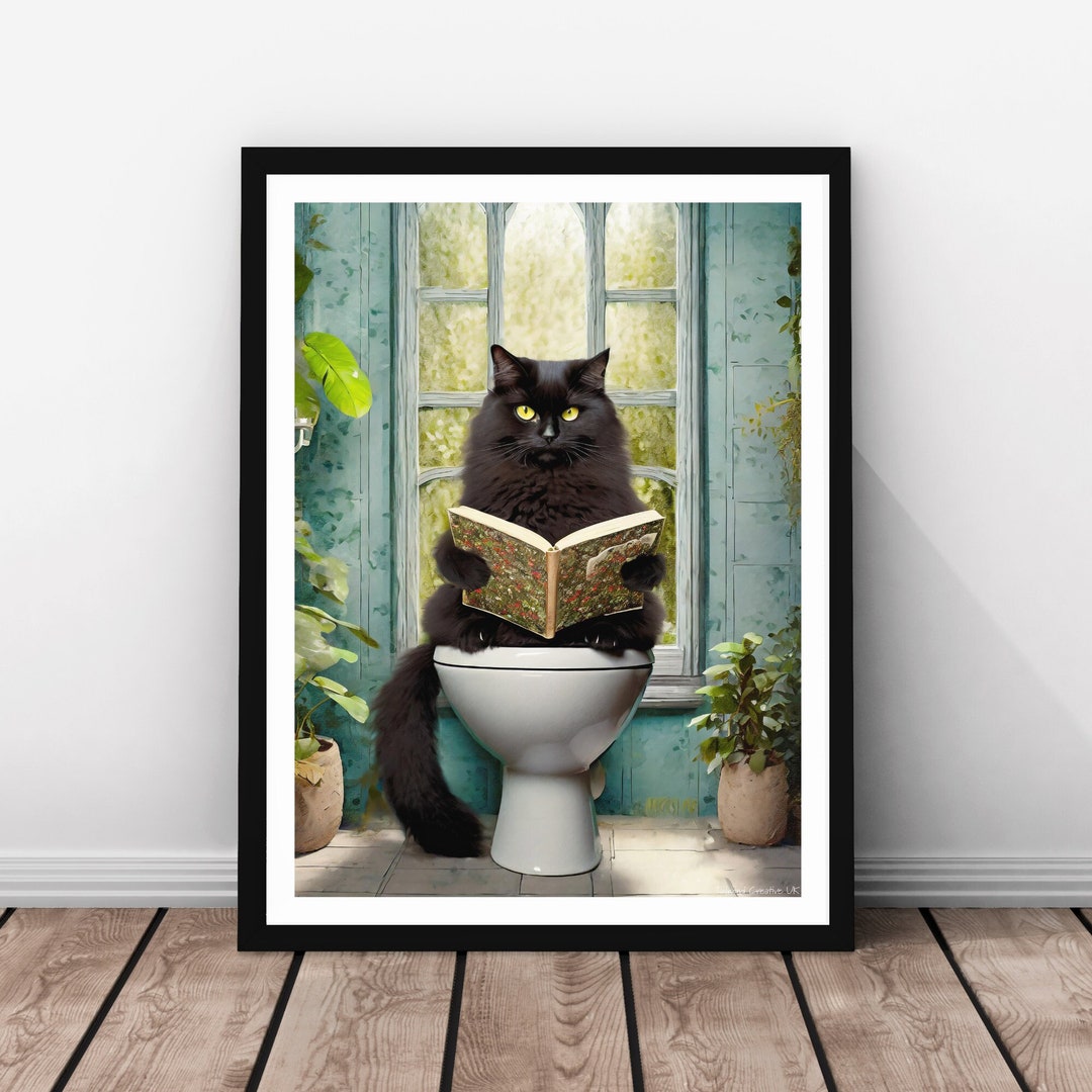 Black Cat Toilet Print Digital Download Bathroom Art Fits Over 20 ...