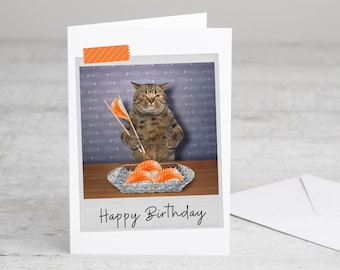 Sushi Cat Birthday Card | Funny Cat Greeting for Birthdays | Sushi Lover Birthday Card
