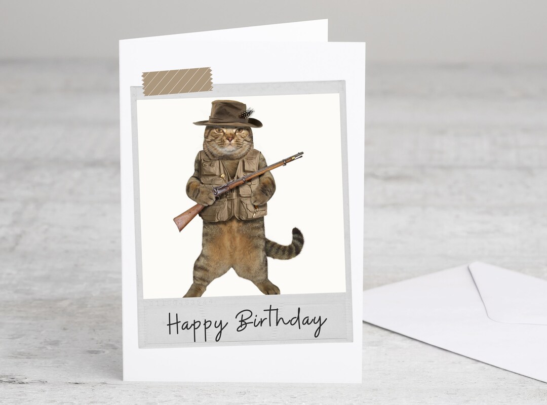 Hunter Cat Birthday Greeting Card | Funny Cat Birthday Card | Hunter ...