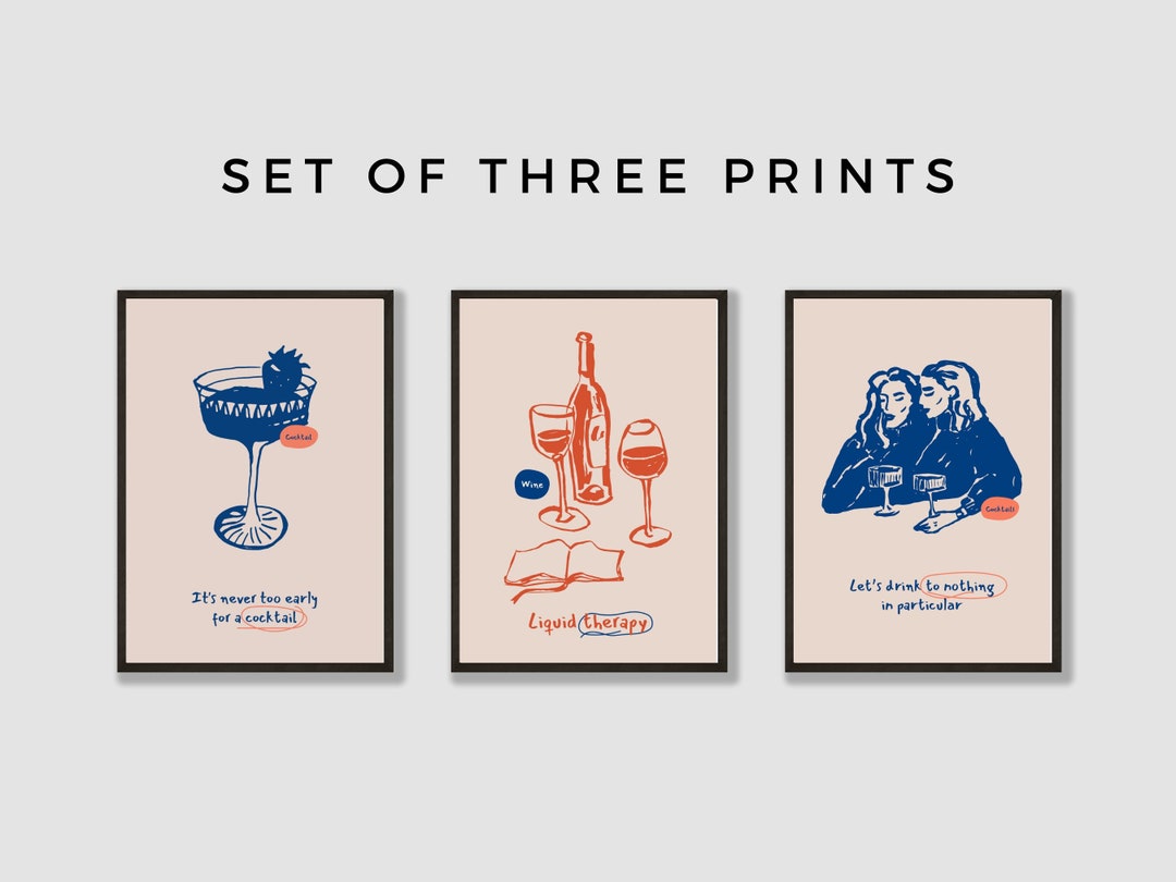 Artisan Kitchen Prints Set of Three Cocktail Prints Bar Decor Fun
