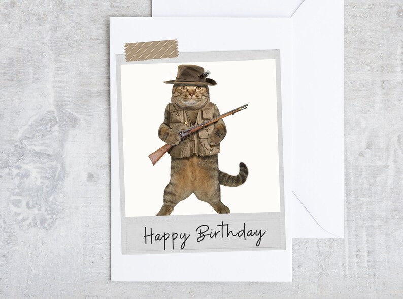 Hunter Cat Birthday Greeting Card Funny Cat Birthday Card - Etsy