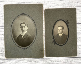 TWO Antique Photos Portraits Cabinet Cards of Young Men 1800s Ephemera