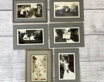 6 Antique Old Photos Lot of Children, Family, Dog & Babies Framed Cabinet Cards