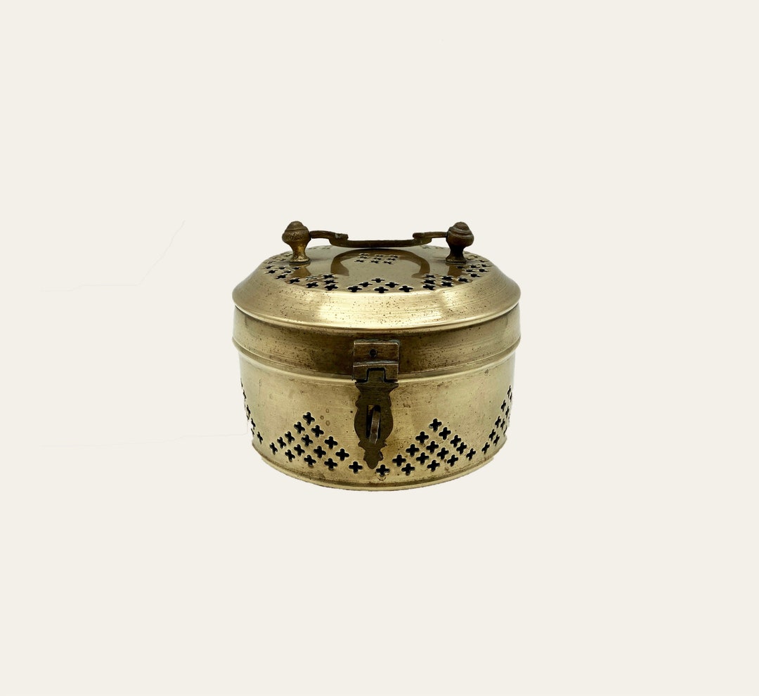 Vintage Brass Round Potpourri or Incense Box With Lid Etsy