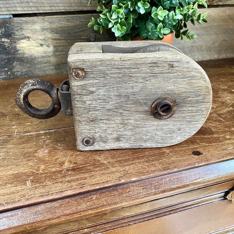Antique Pulley Vintage Wood Pulley Wheel Block With Cast Etsy