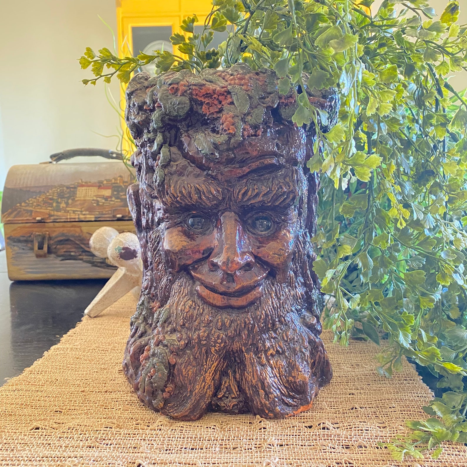 Vintage Tree Trunk Face Planter Terra Cotta Tree Bark Flower Etsy