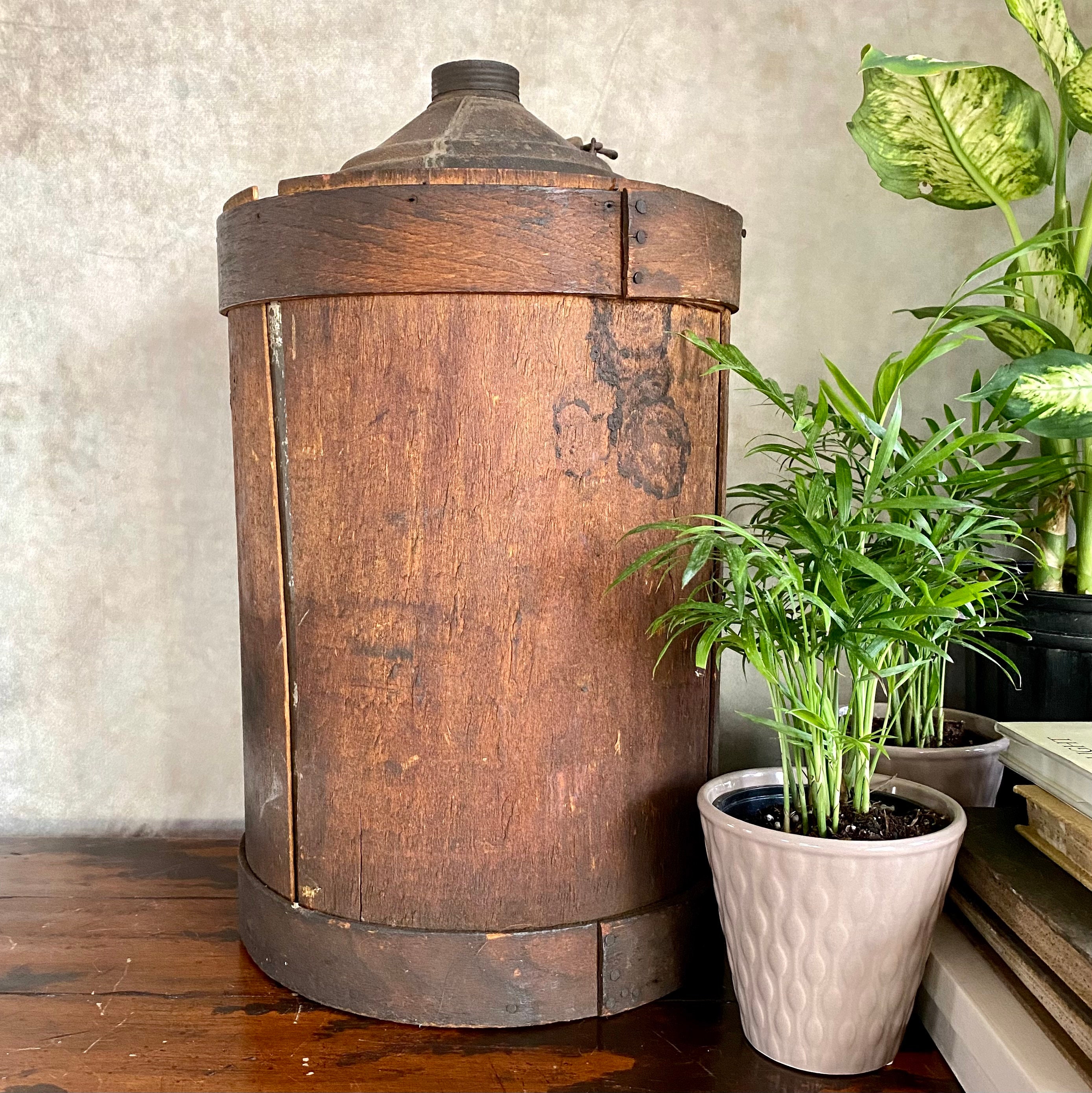 Antique Wood Wrapped Kerosene Jug Large Wood and Metal Jug Etsy