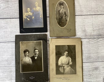 Antique Photo Lot of 4 Mounted Cabinet Card Portrait Photographs Early 1900's