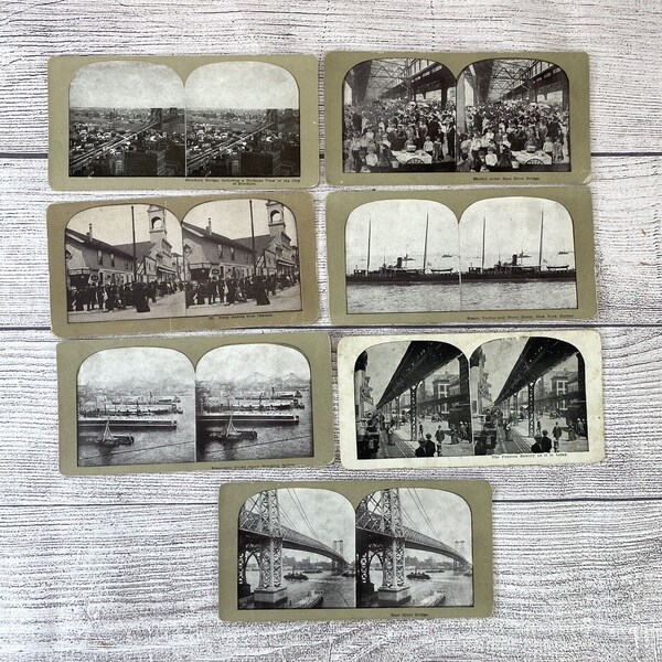 Antique Stereoscope Viewer Cards 1800s People Places Bridges City Ports