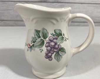 Pfaltzgraff Grapevine Stoneware Creamer Pitcher - Vintage - White with Grape Leaves