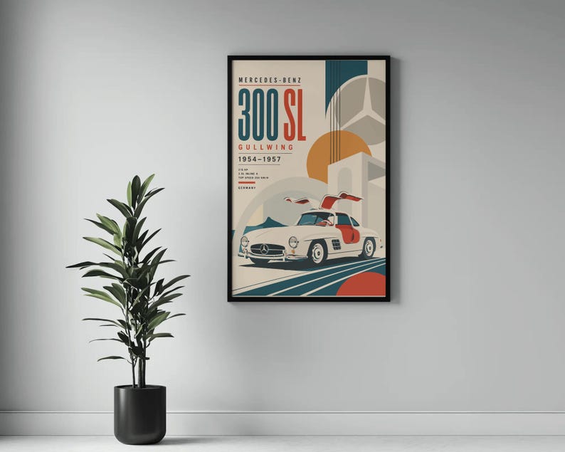 Mercedes-benz 300 SL Gullwing Bauhaus Print | Vintage Car Automotive ...