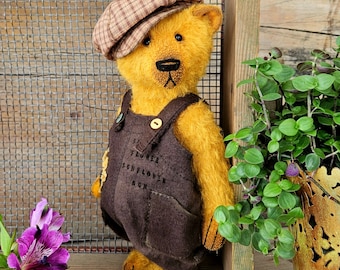 Handmade Yellow Mohair Teddy Bear, Collectible Artist Bear