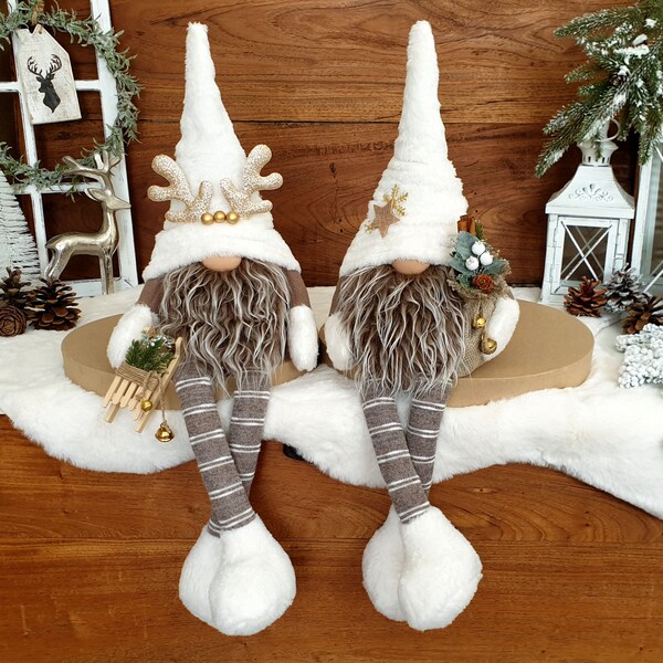 Christmas gnome, winter gnome, white reindeer gnome, shelf sitter gnome, farmhouse gnome, swedish tomte, nisse,