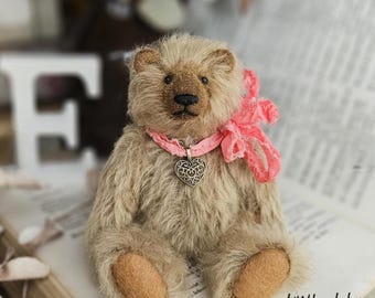 Oso de peluche de mohair OOAK, cosido a mano, coleccionable clásico