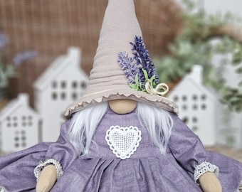 Lavender gnome, Flower gnome girl, Summer gnome decor, Scandinavian gnome