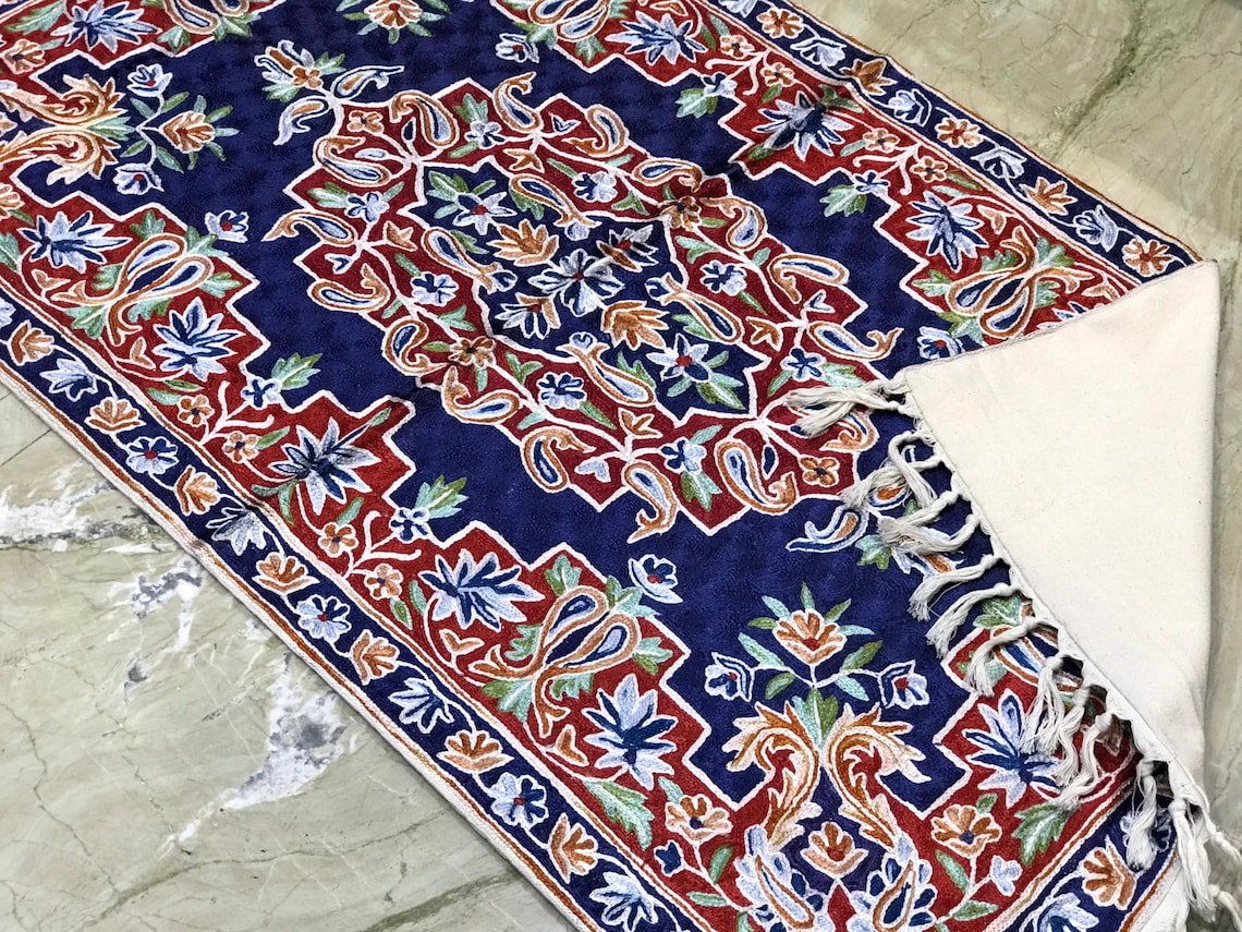 Kashmiri Silk Rug Kashmiri HandMade Rugs Embroidered Rug Etsy