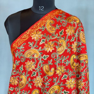 Pure Wool Kashmiri Scarf, Kashmiri Aari Embroidered Shawl, Cashmere Shawl, Wool Shawl, Ladies Stole, Wedding Shawl, Christmas Gift, 28*80 in