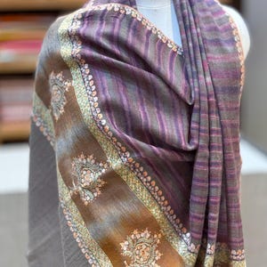 Chal de pashmina puro con bordado de Cachemira, chal de pashmina Sozni, pashmina Ikat, chal de pashmina tejido a mano, chal cálido para mujer, 40 x 80 pulgadas