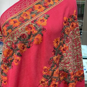 Kashmiri Aari Scarf, Pure Wool Scarf, Embroidered Kashmiri Shawl, Designer Shawl, Winter Wrap, Christmas Gift, Wedding Shawl, 28*80 inch