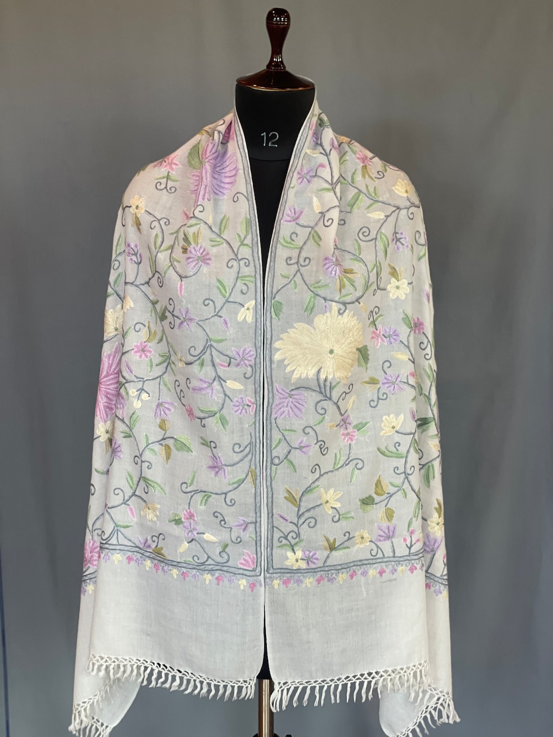 Kashmiri Rose Embroidered Pashmina Scarf/Shawl | Luxurious Aari Work – Famaza Couture main image 0