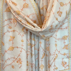 Bufanda de cachemira pura con bordado Sozni para mujer, chal de cachemira cálido, chal suave, chal de cachemira, chal de diseñador, bufanda hecha a mano, 28 x 80 pulgadas