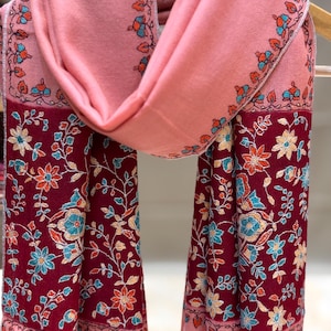Kashmiri Pashmina Sozni Embroidery Scarf, Pure Pashmina Shawl, Authentic Handmade Pashmina, Pink Pashmina, Kashmiri Shawl, 28*80 inch