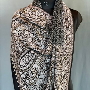 Kashmiri Sozni Embroidered Pure Pashmina Wool Designer Shawl, Kashmiri Shawl, Cashmere Shawl, Wedding Shawl, Christmas Gift, 40*80 inch
