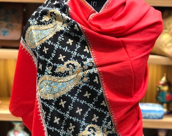 Kashmiri Sozni Embroidery Pure Cashmere Designer Scarf, Kashmiri Shawl, Cashmere Wrap, Ladies Stole, Wedding Shawl, Christmas Gift, 28*80 in