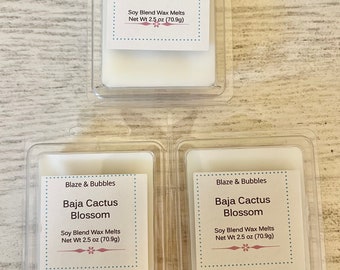Cera de soja fundida con aroma a flor de cactus de Baja California y cera de concha de almeja fundida