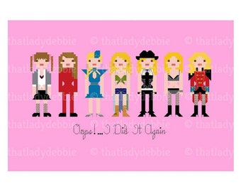 Britney Spears Singer Iconic Fashion Costume Looks - Oops! ...I Did It Again - PDF Cross-stitch Pattern - Instant Download
