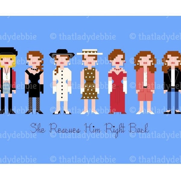 Pretty Woman Outfits Julia Roberts - Fashion Looks from the Movie - She Rescues Him Right Back - PDF Cross-stitch Pattern - Instant Download