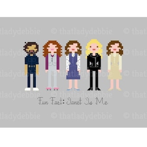 The Good Place Show - Janets - Janet & Derek - Bad Janet + Good Janet - Fun Fact: Janet Is Me - PDF Cross-stitch Pattern - Instant Download