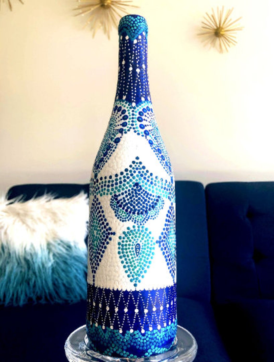Decorative wine bottle Hand painted Mandala art Dot painting Etsy