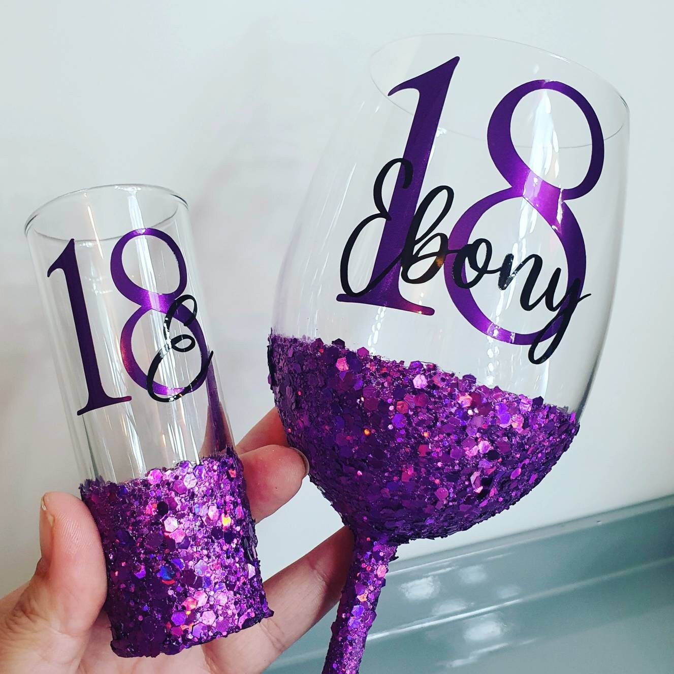 PERSONALISED Chunky Glitter wine glass 18th 21st 30th Etsy
