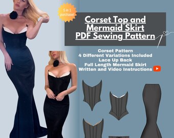 Corset and Mermaid Skirt Pattern I Woman’s Formal Dress Sewing Pattern PDF I size XS-3XL I Corset pdf pattern I Mermaid skirt pdf pattern